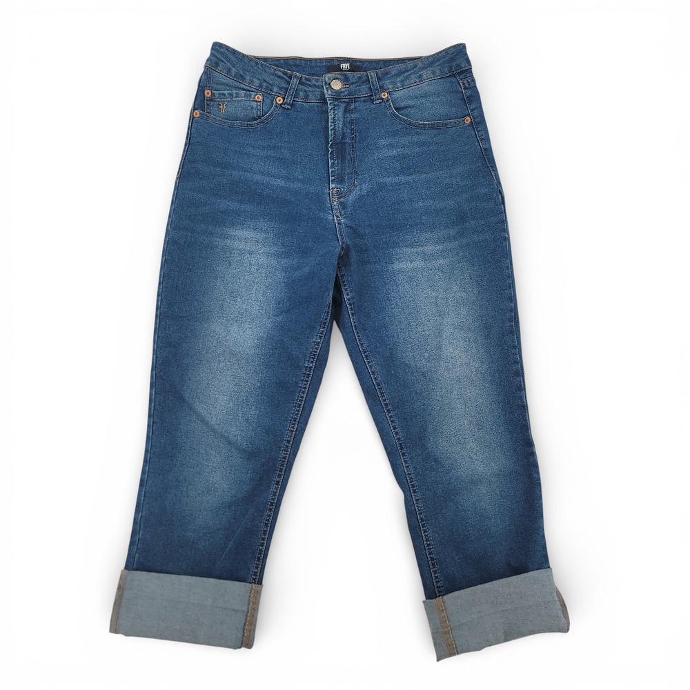 Frye‎ Jeans Women 8 29 Boyfriend Fit Cuffed Medium Wash Stretch Denim Classic